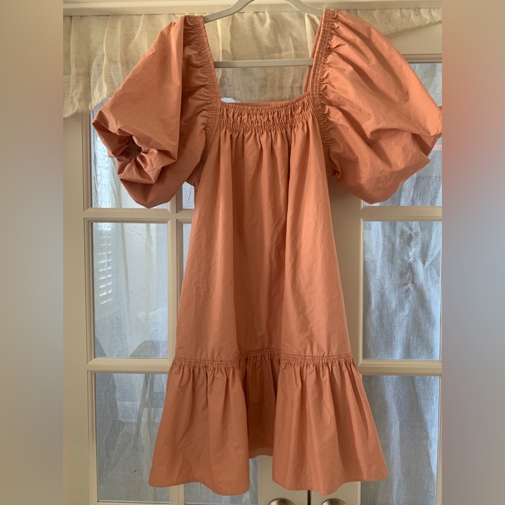Magali Pascal Peach Baby Doll Stella Dress Puffy Sleeves Mini Lined XS